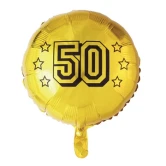 Rund guld folie ballon med 50 år, 45 cm jubilæumsballon til fødselsdag